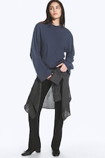 Dunkelblau - Oversized-T-Shirt mit langen Ärmeln - 1