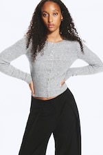 Grey Melange - Knitted Cardigan - 0