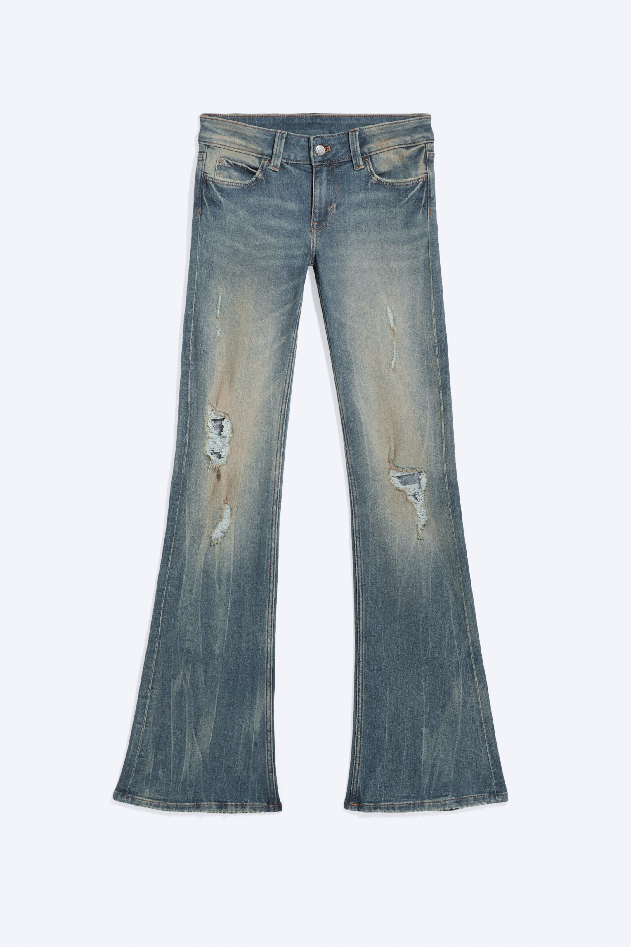 Dalton Blue - Medium Blue - BOOTY BEI LOW RISE SKINNY BOOTCUT JEANS - 1