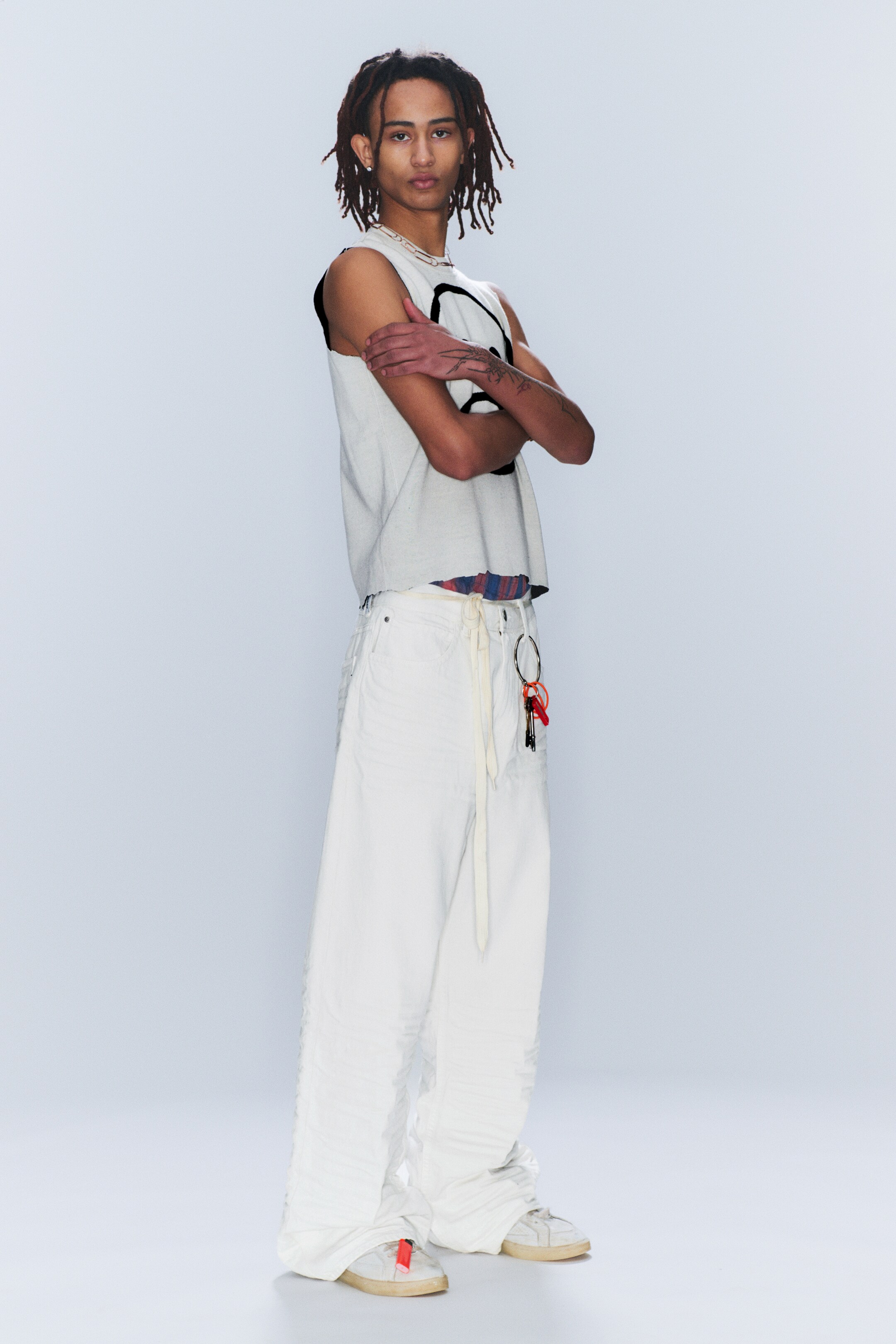 Προβολή μεγαλύτερης εικόνας: Looser Regular Waist Loose Straight Jeans - Creased White - White - Men | H&M GR 2