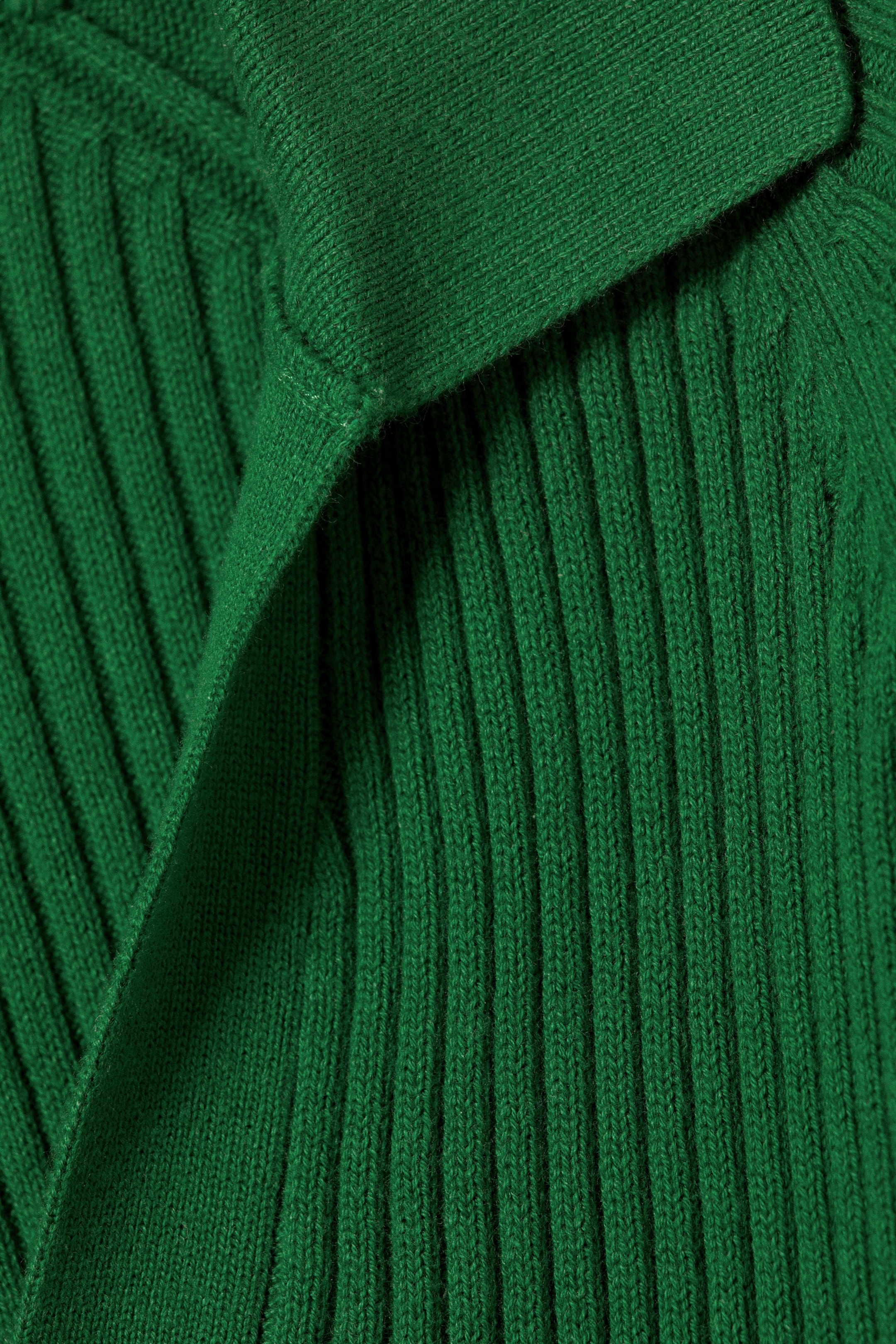 Green - Long-Sleeved Ribbed Knit V-Neck Top - 2