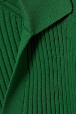 Green - Long-Sleeved Ribbed Knit V-Neck Top - 1