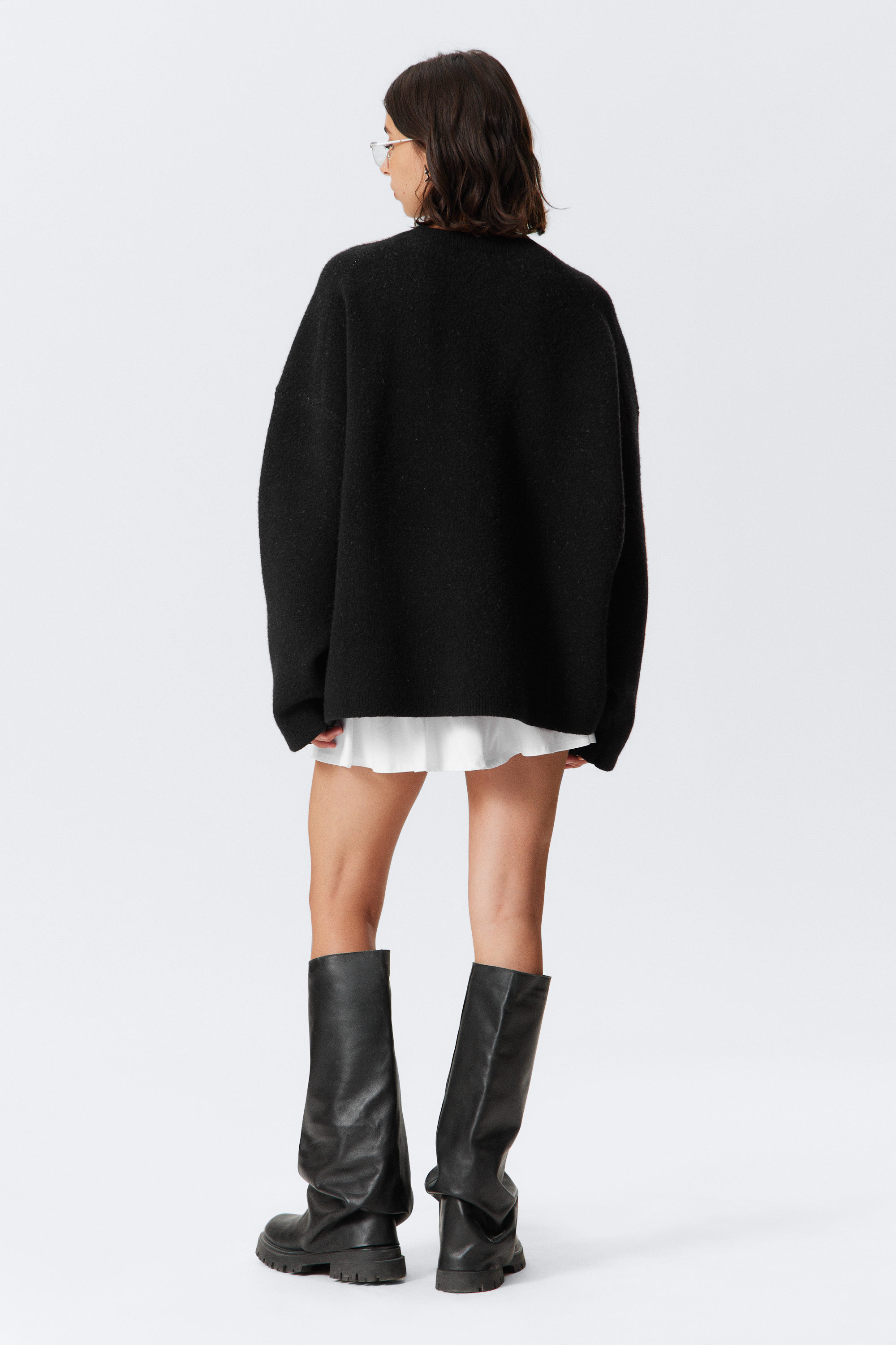 Black - New Beginnings - Oversized Jacquard Knitted Sweater - 2