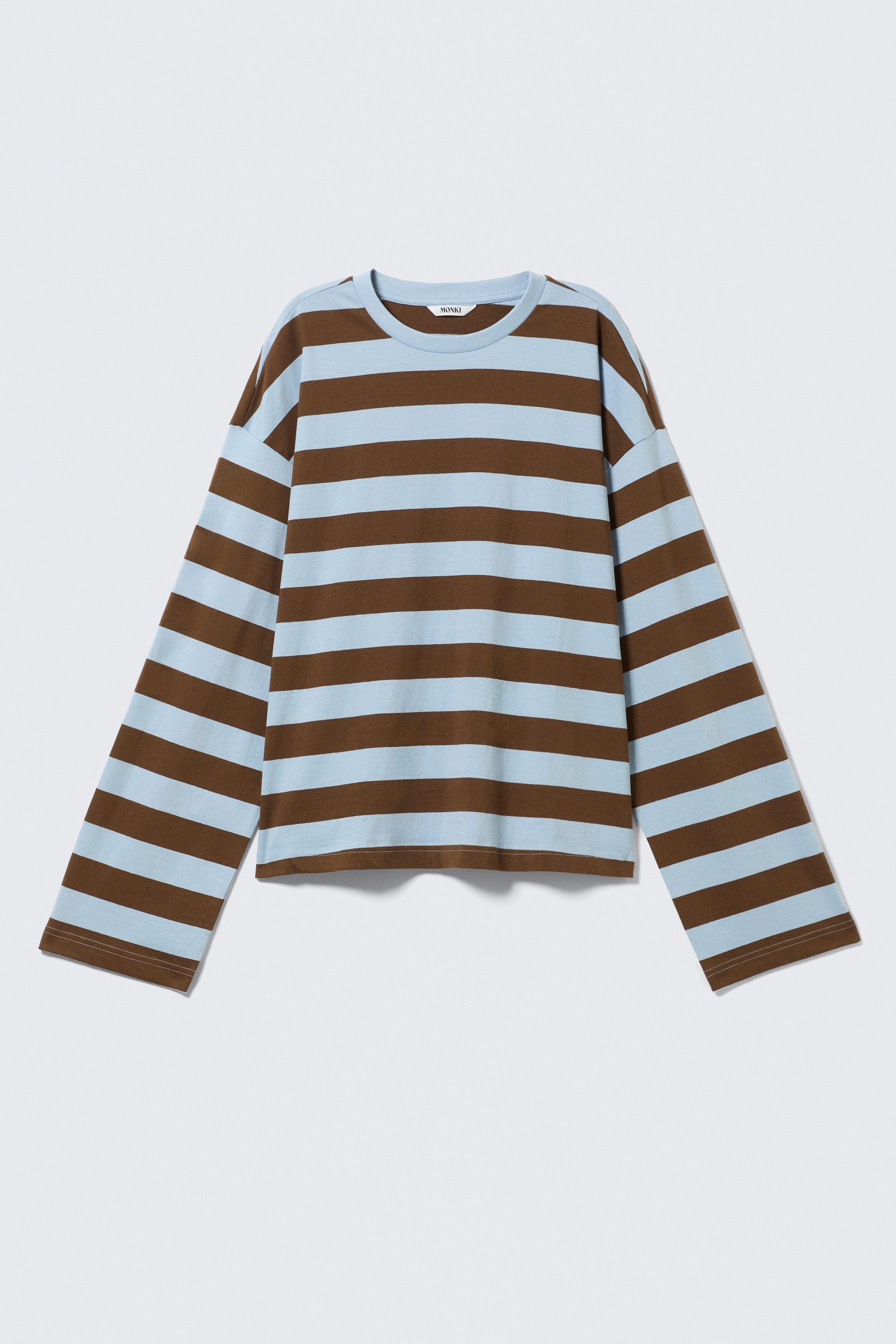 Blue/Brown Stripe - Long-Sleeved Cotton T-shirt - 3