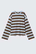 Blue/Brown Stripe - Long-Sleeved Cotton T-shirt - 4