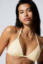 Light Yellow - Halter Scoop Neck Triangle Bikini Top - 0
