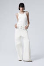 White - Dual High Waisted Loose Wide Leg Jeans - 0