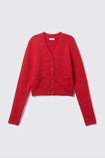 Leuchtendes Rot - Rippstrick-Cardigan mit V-Ausschnitt - 3