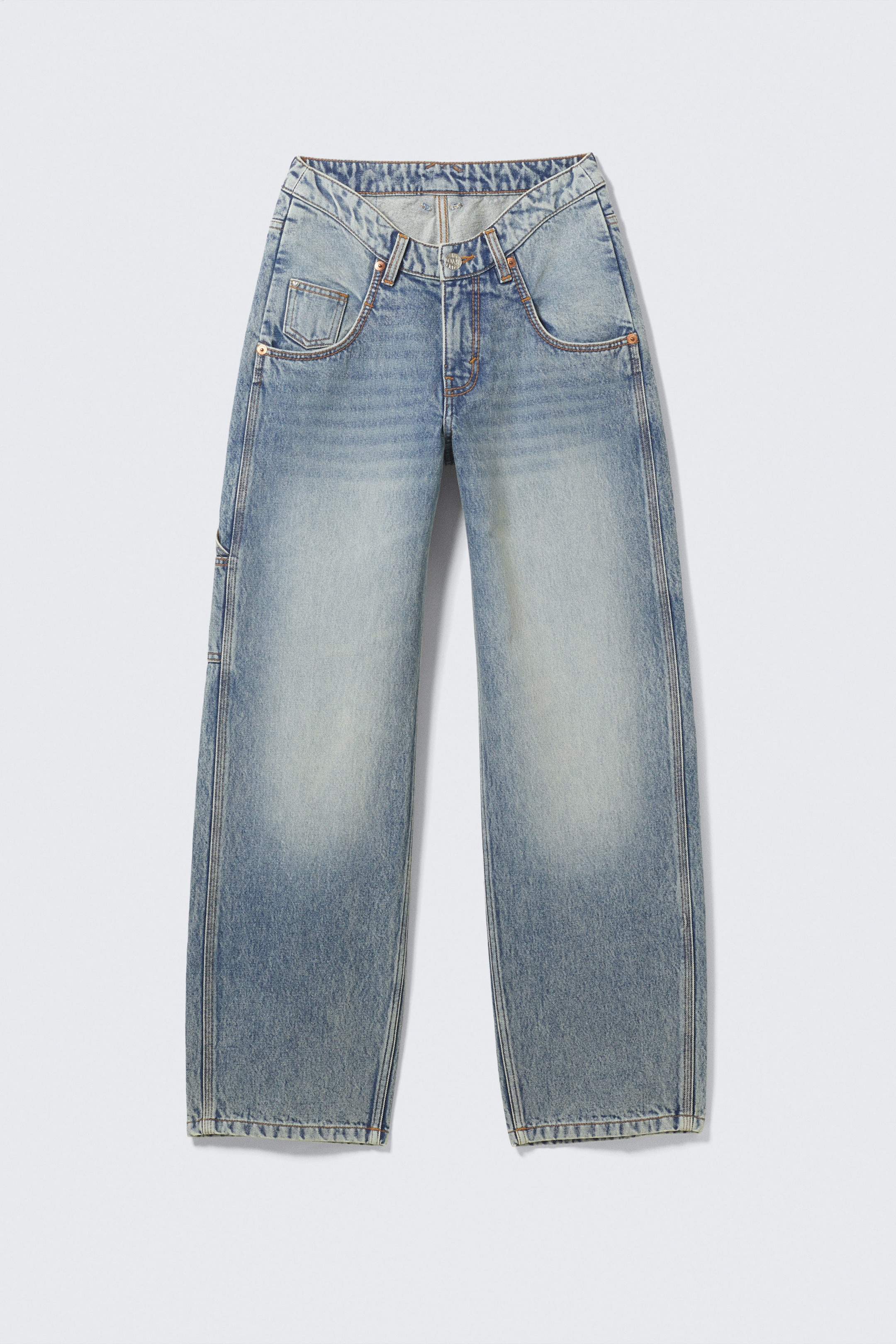 Hypnos Blue - Medium Blue - Scooped Waist Barrel Leg Workwear Jeans - 1