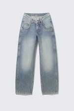 Hypnos Blue - Medium Blue - Scooped Waist Barrel Leg Workwear Jeans - 0