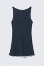 Dark Blue - Sheer Sleeveless Boat-Neck Mini Dress - 3