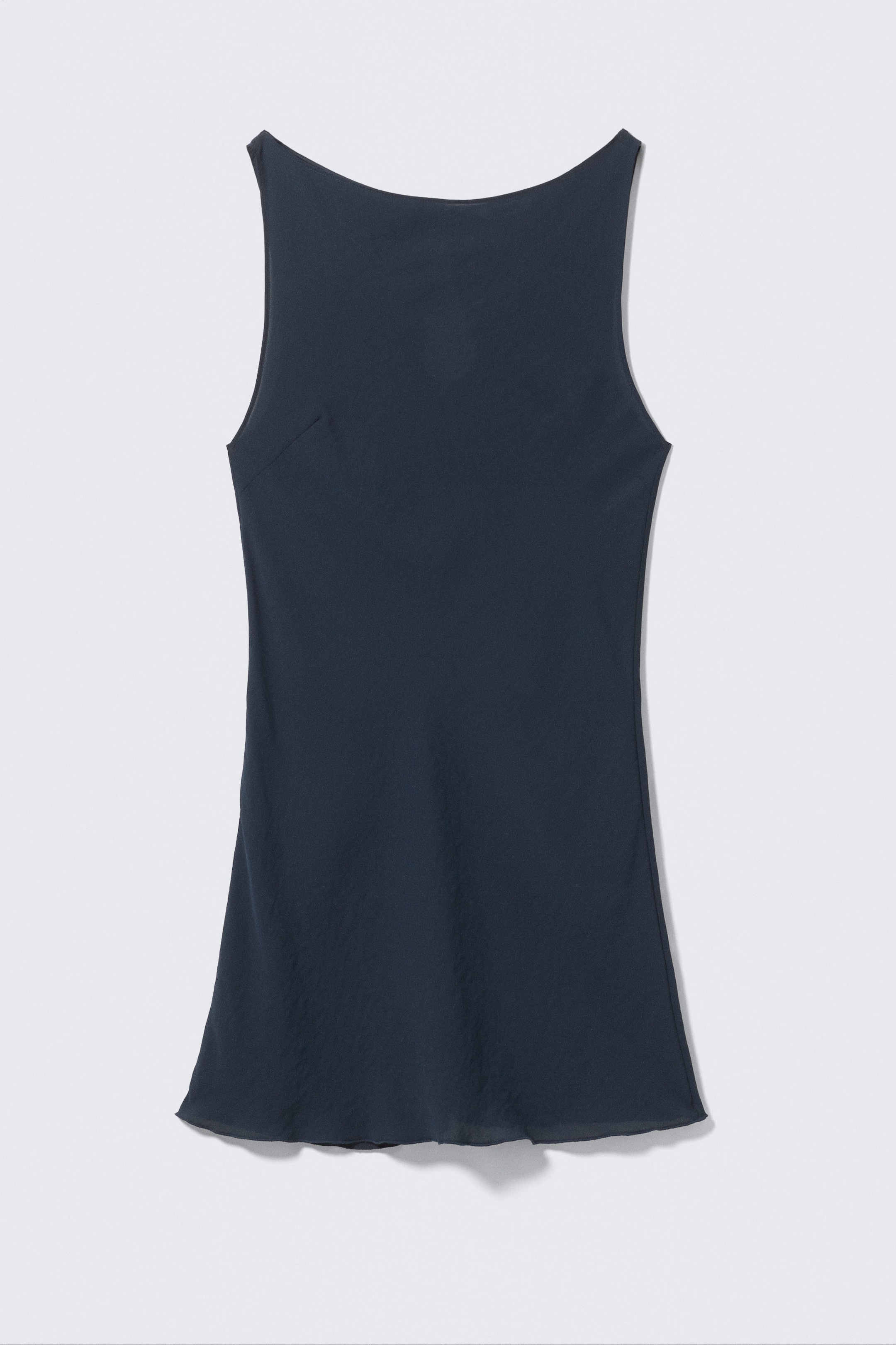 Dark Blue - Sheer Sleeveless Boat-Neck Mini Dress - 1