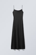 Black - Maxi Satin Slip Dress - 0