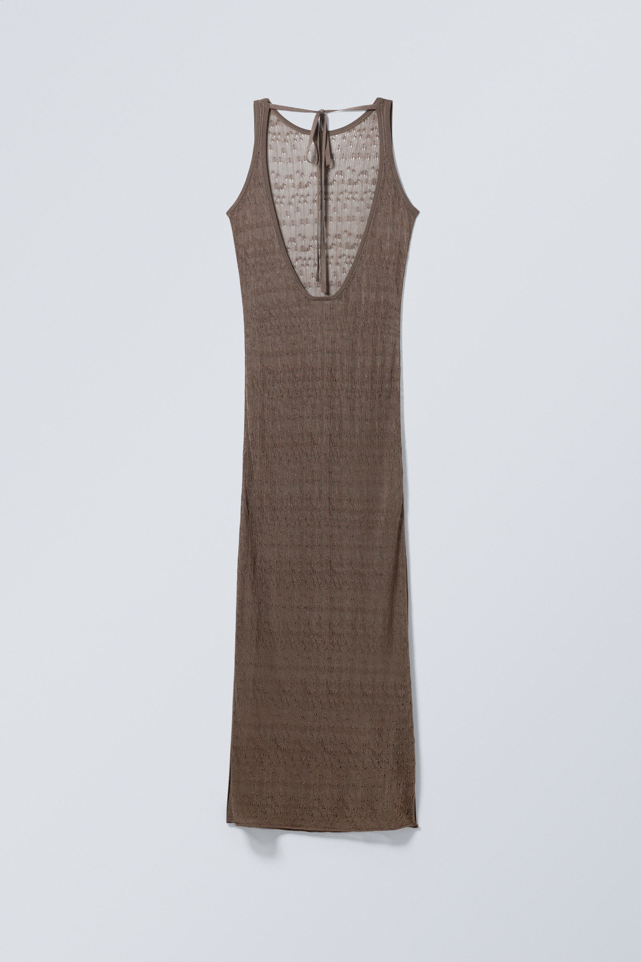 Dunkles Graubraun - Gestricktes Maxikleid mit offenem Rücken - 2