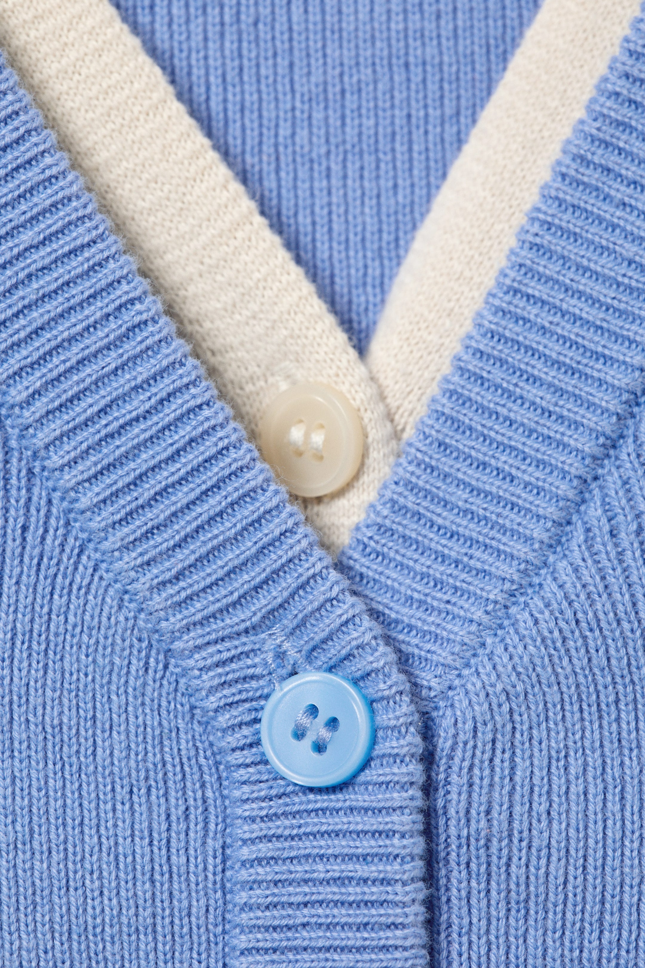 Blue/Off-white - Knitted Double-Layered V-neck Cardigan - 4