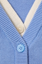 Blue/Off-white - Knitted Double-Layered V-neck Cardigan - 4