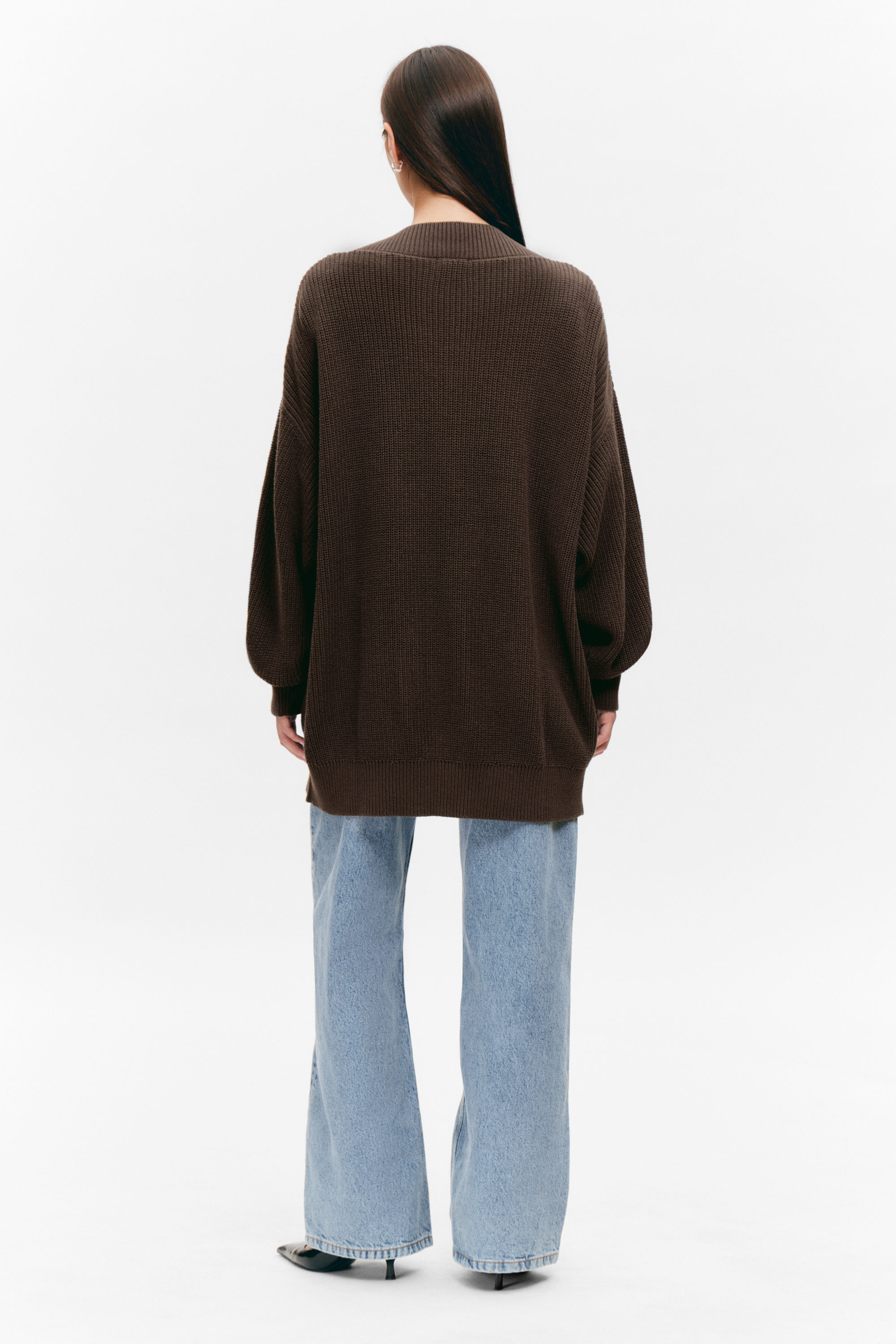 oversized v-neck cotton knit cardigan - Dark Brown | Monki WW