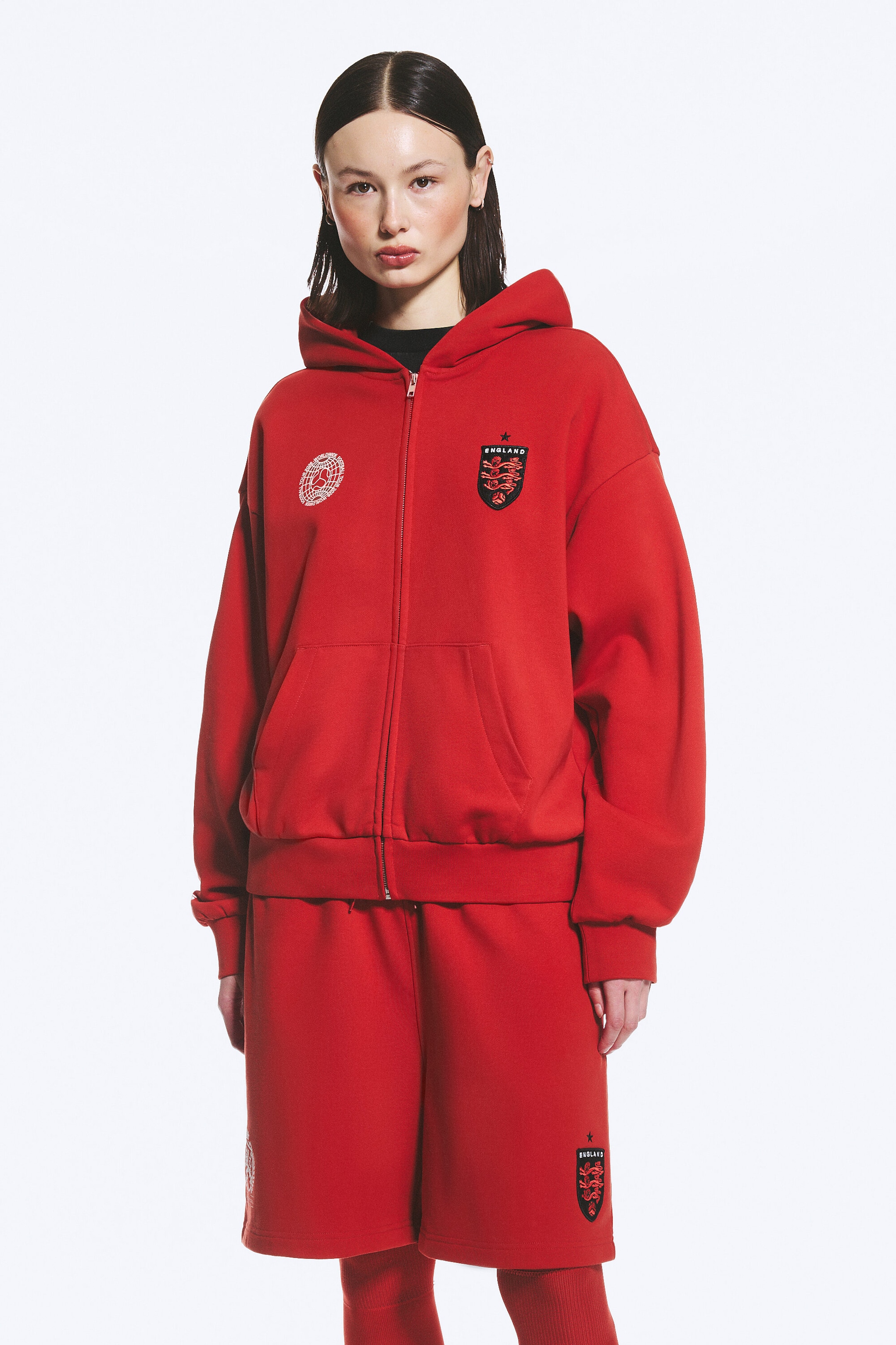 Bright Red - TOFFS Loose Fit Zip Football Hoodie - 2