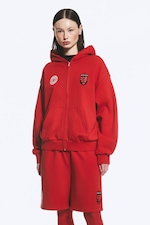 Bright Red - TOFFS Loose Fit Zip Football Hoodie - 1