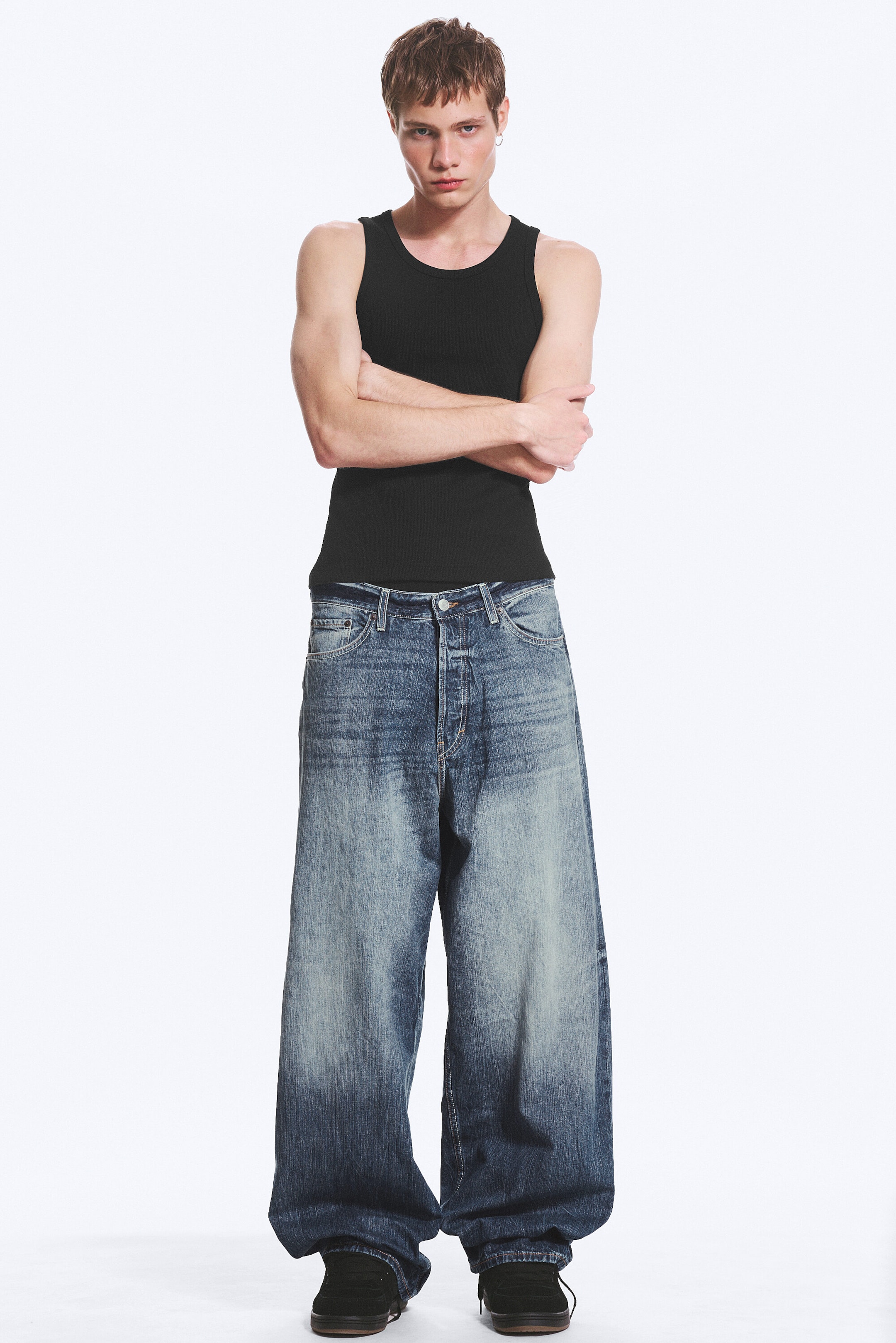 Board Blue - Mittelblau - Astro Mid Waist Loose Baggy Unisex Jeans - 1