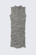 Grey Melange - Knitted Crinkled Sleeveless Mini Dress - 4
