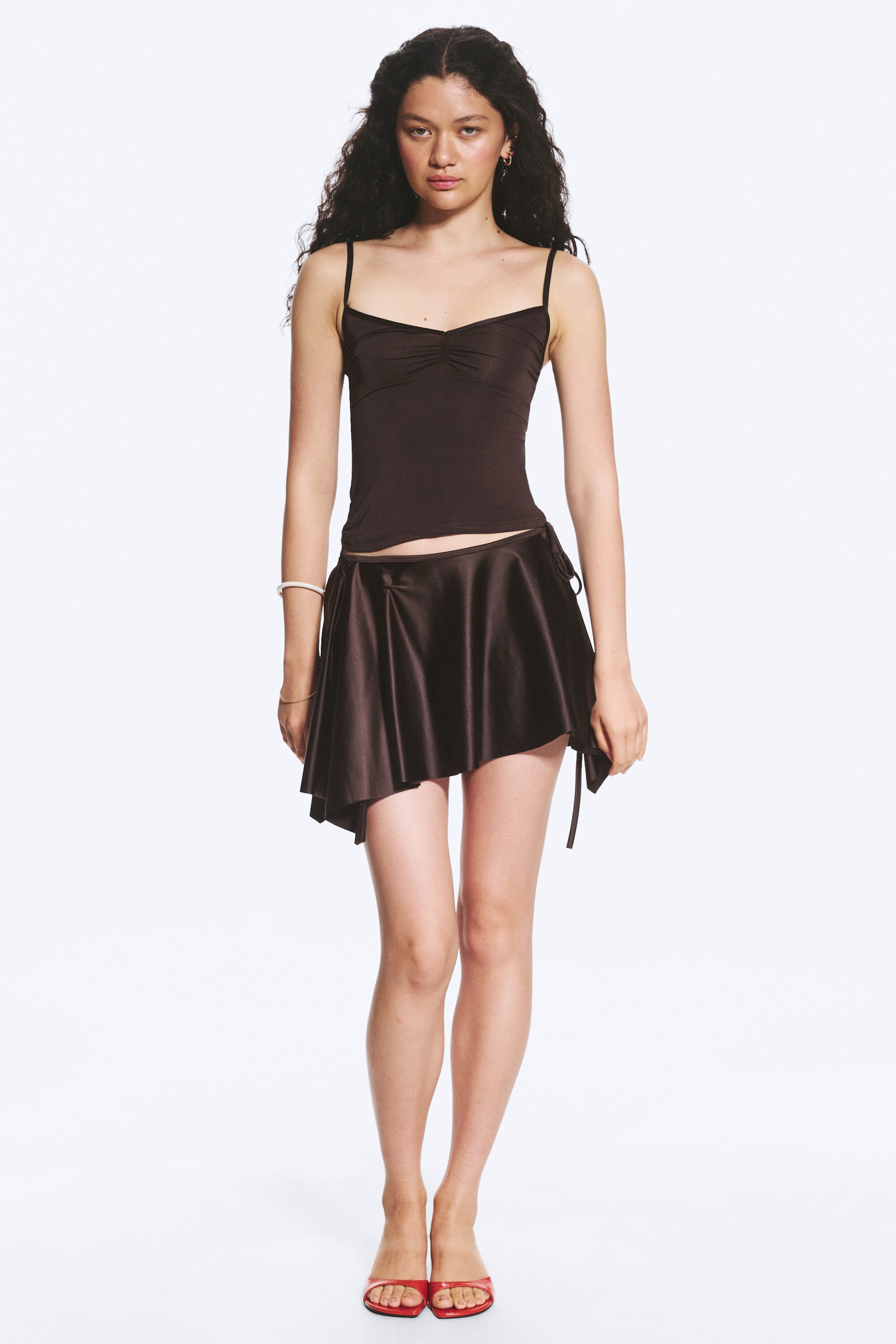 Mörkbrun - Asymmetrisk omlottminikjol - 1