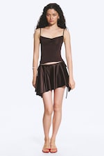 Dunkelbraun - Asymmetrischer Wickel-Minirock - 0