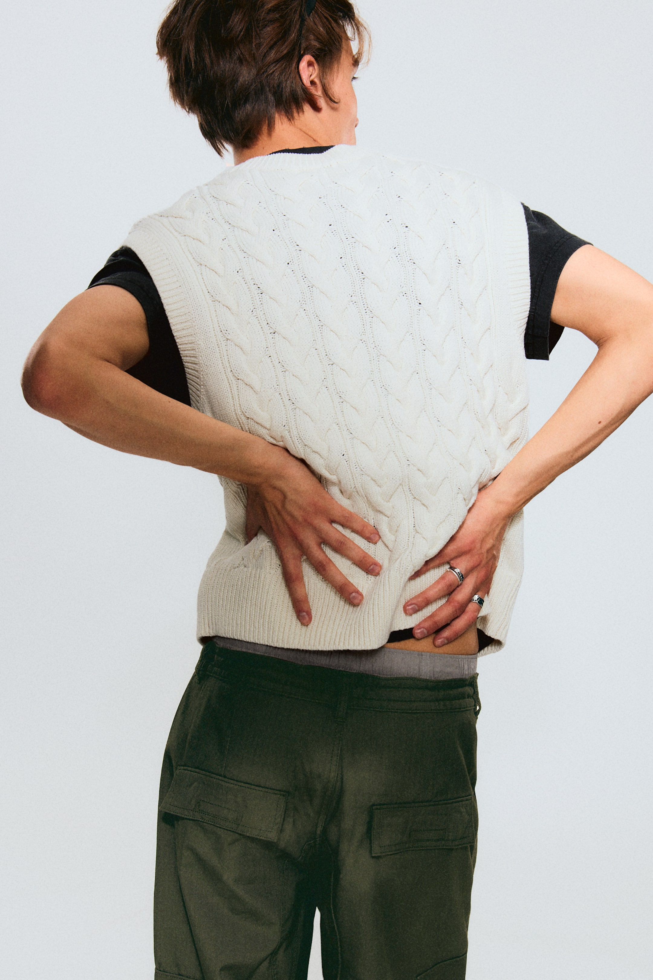View larger image: Cable Knit Cotton Vest - White - Men | H&M GB 3