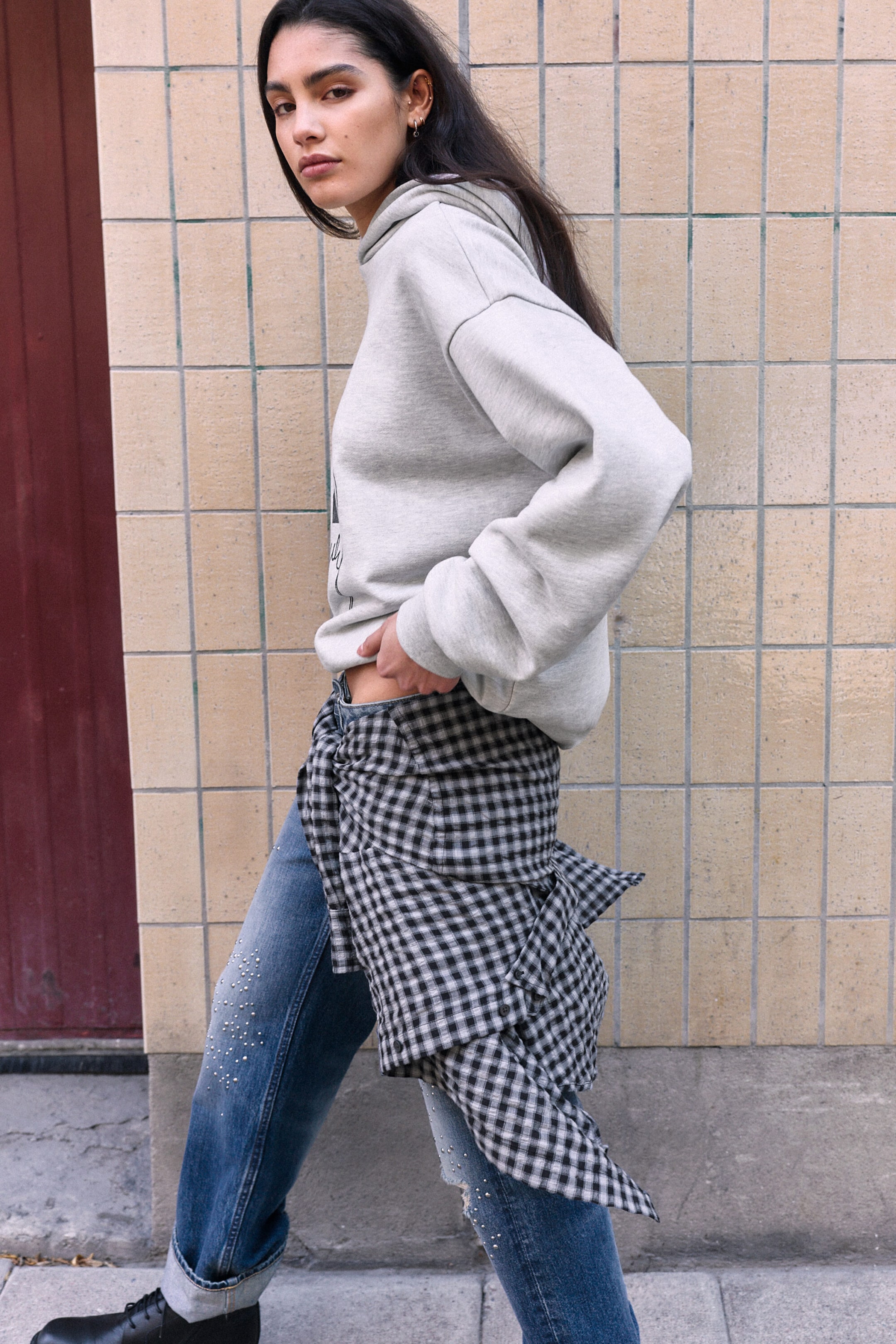 Hellgrau meliert - Whitney Oversize-Kapuzenpullover - 3