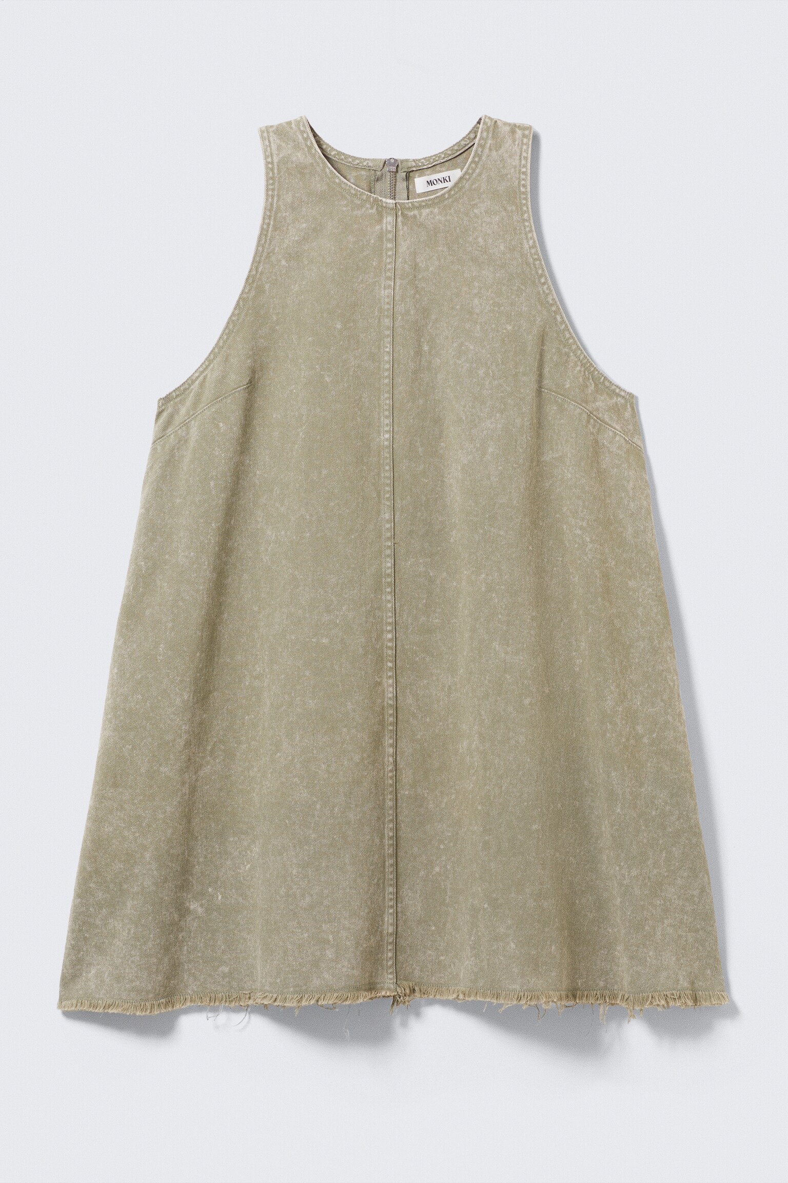 Sleeveless Cotton Twill Mini Dress - Washed Kahki Green/White/Washed Dark Brown - 2