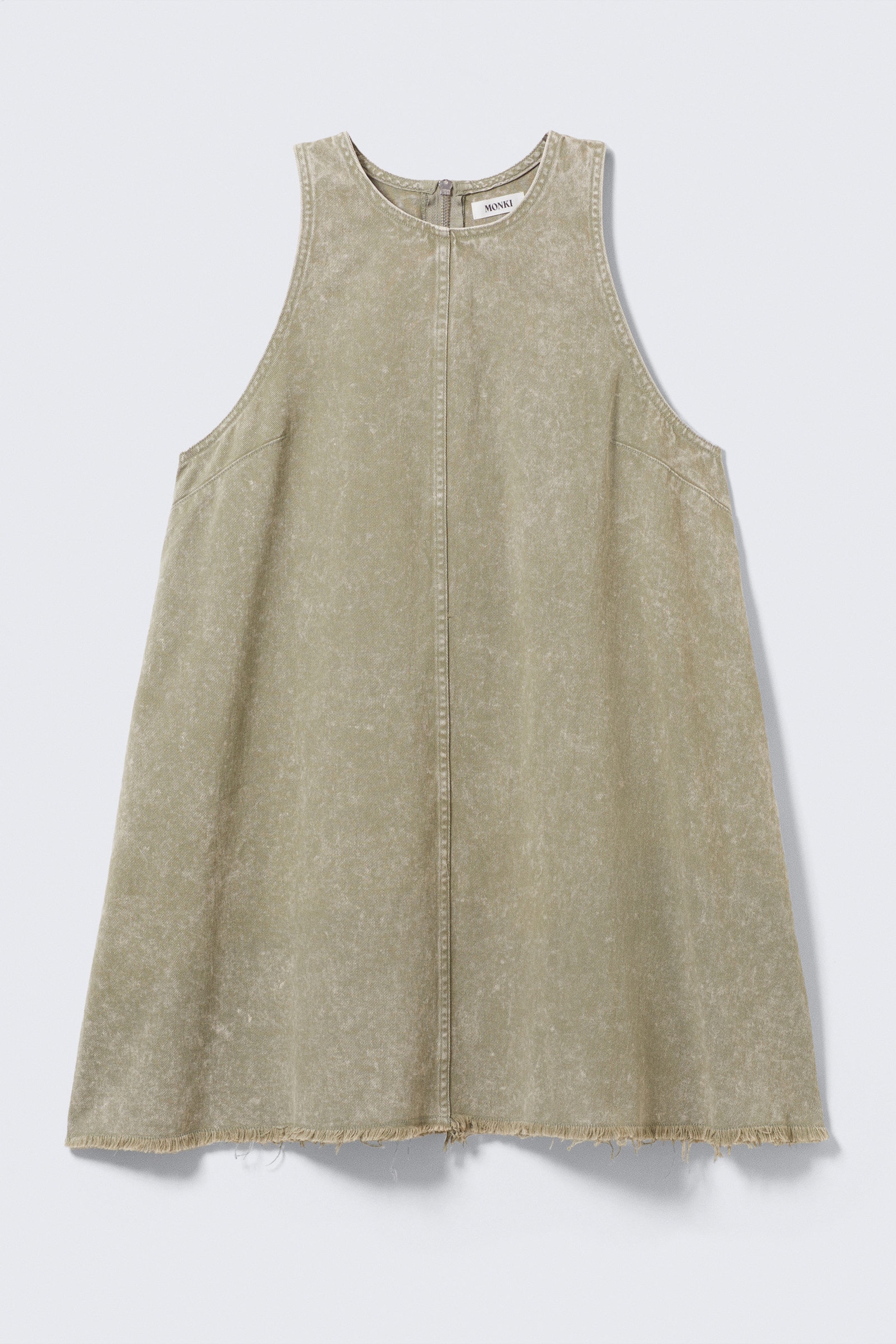 Washed Kahki Green - Sleeveless Cotton Twill Mini Dress - 4