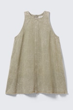 Washed Kahki Green - Sleeveless Cotton Twill Mini Dress - 0