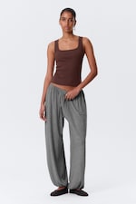 Burgundy - Slim Square Neck Ribbed Tank Top - 1