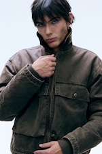 Dunkles Taupe - Übergangsjacke mit Kordelzug - 1