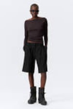 Dark Brown - Draped Long-Sleeved Lyocell Top - 1