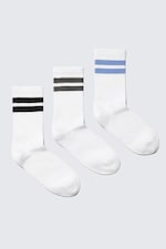 White - Black/Green/Blue - 3-pack randiga sportstrumpor - 0