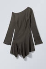 Dark Grey - Long-Sleeved Asymmetric Mini Dress - 0