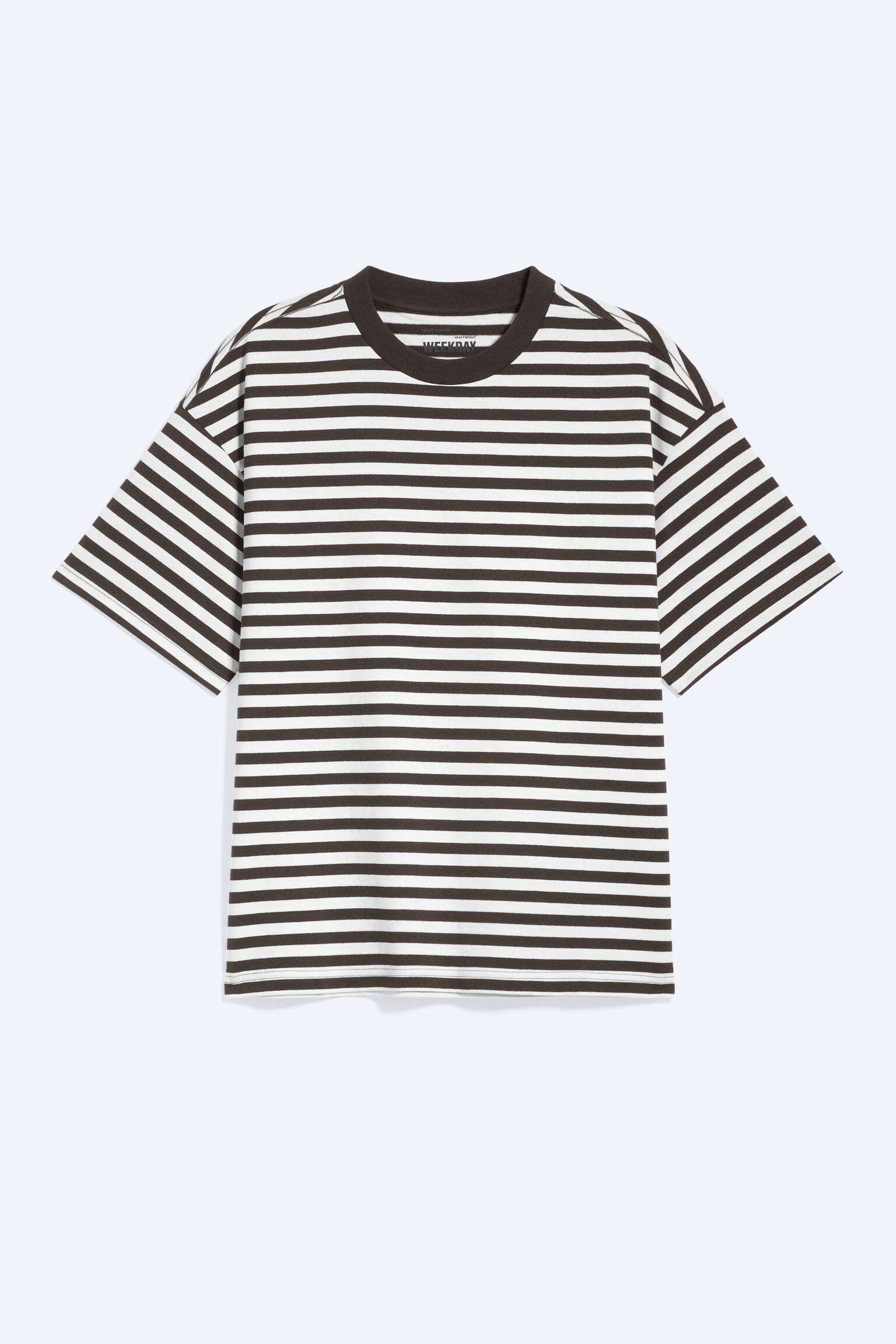 Loose Boxy T-shirt - White & Dark Brown Stripes/White/Black/White - Khaki Stripe/Washed Dark Green/White - Navy Stripe/Light Khaki Green/Washed Blue/Khaki Green - 2