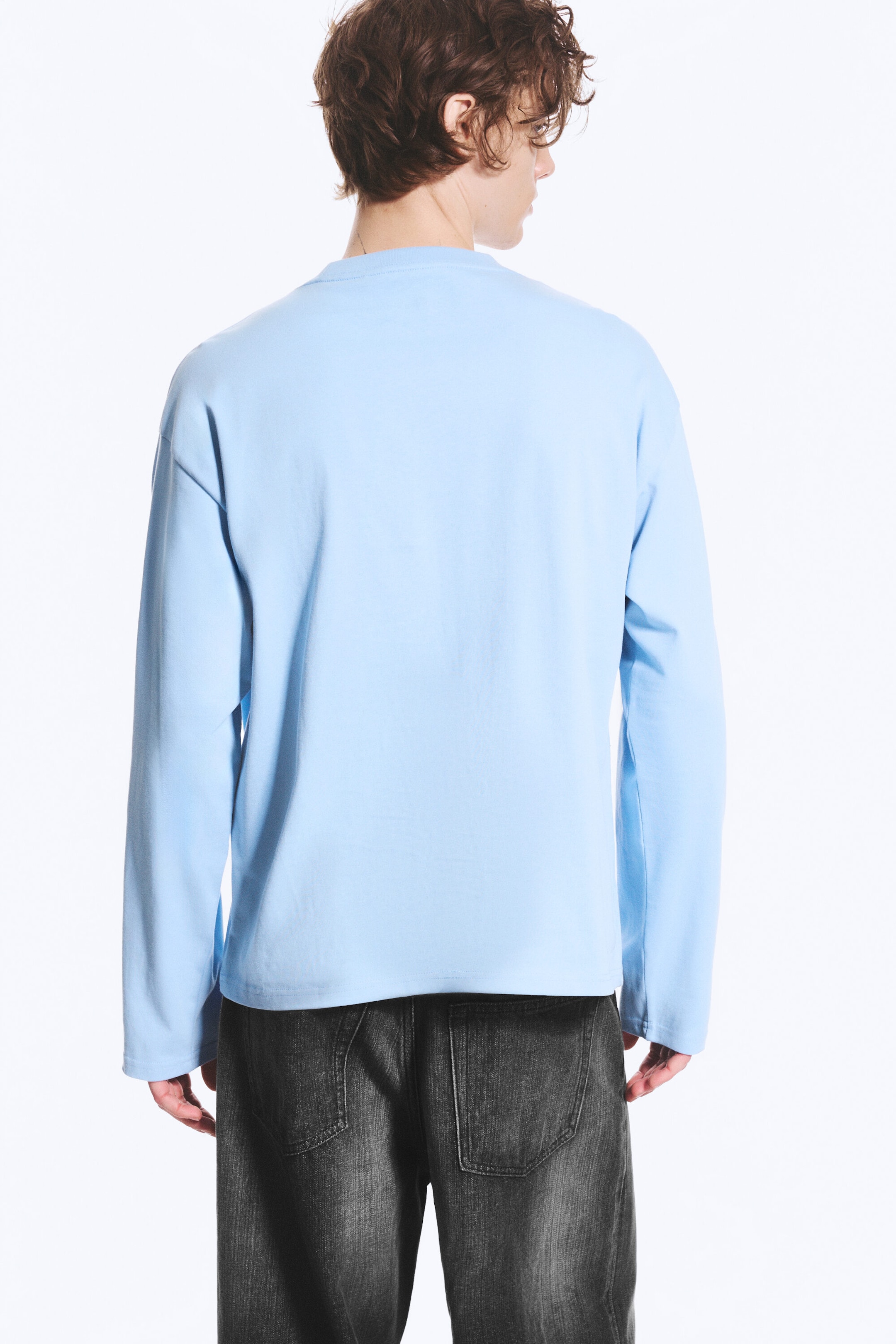 Light Blue - Loose Boxy Long-Sleeved T-shirt - 2