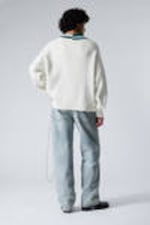 Dusty White - Century Fielder - Oversized Knitted Graphic V-neck Sweater - 2