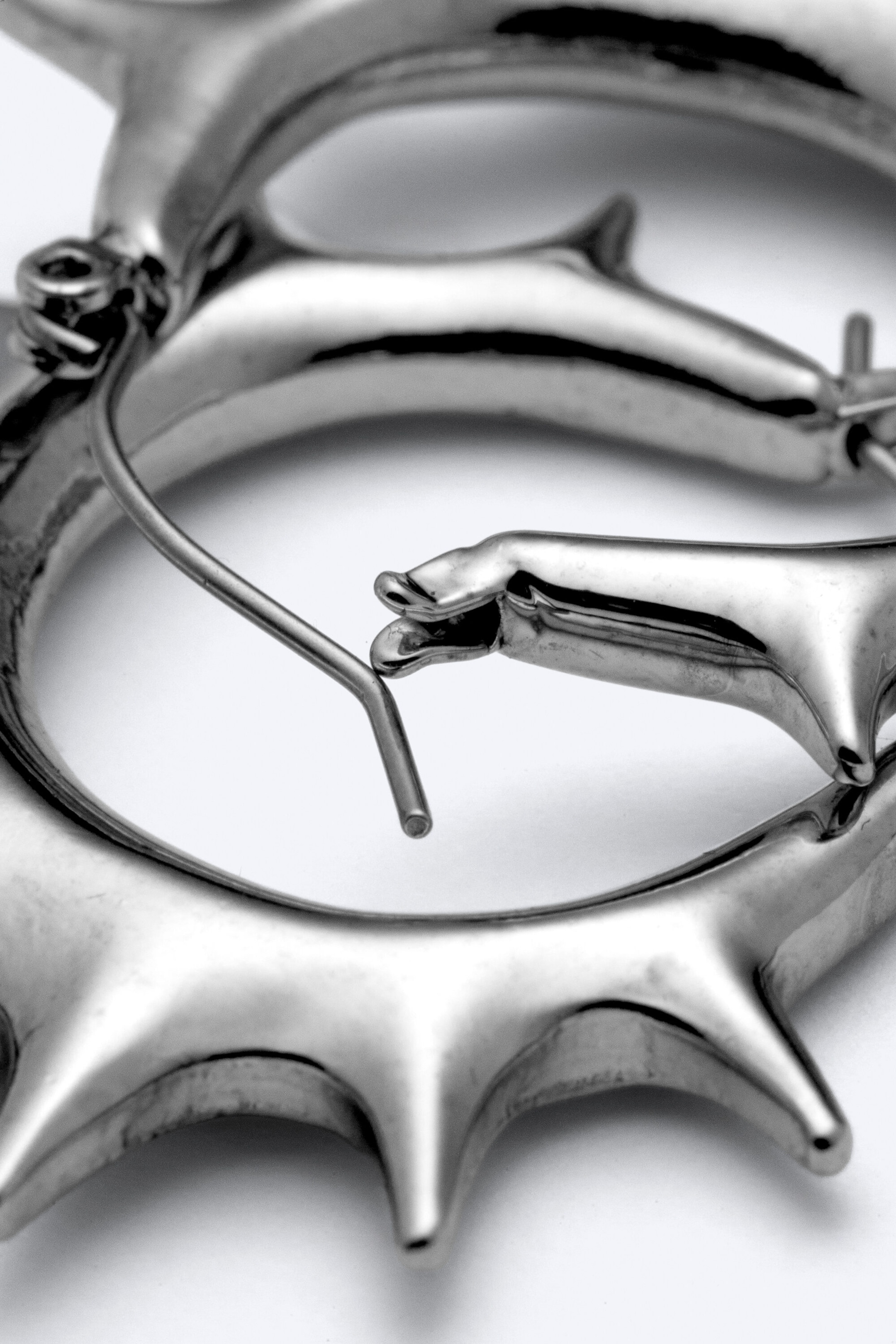 Grå Silver - Spiked Hoop-örhängen - 2