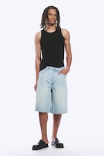 Dream Blue - Hellblau - Mid Waist Loose Dart Detailed Denim Shorts - 0