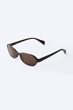 Dark Brown - Brown Lenses - Thin Oval Frame Sunglasses - 3