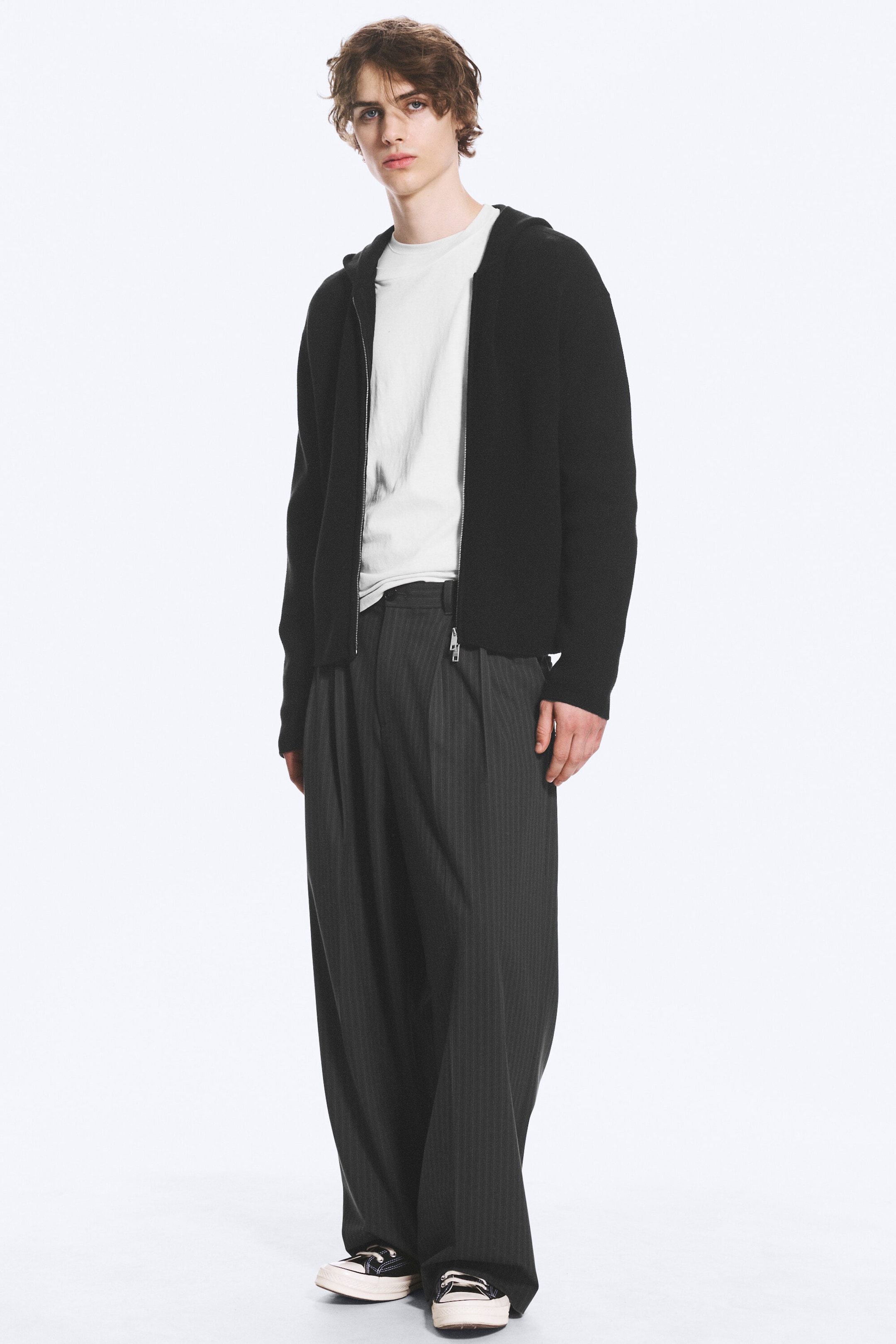 Svart - Stickad zip-through-hoodie - 2