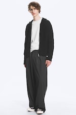 Svart - Stickad zip-through-hoodie - 1