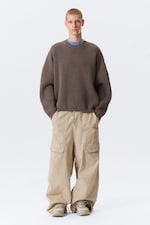 Brown Melange - Oversized Heavyweight Cotton Sweater - 2