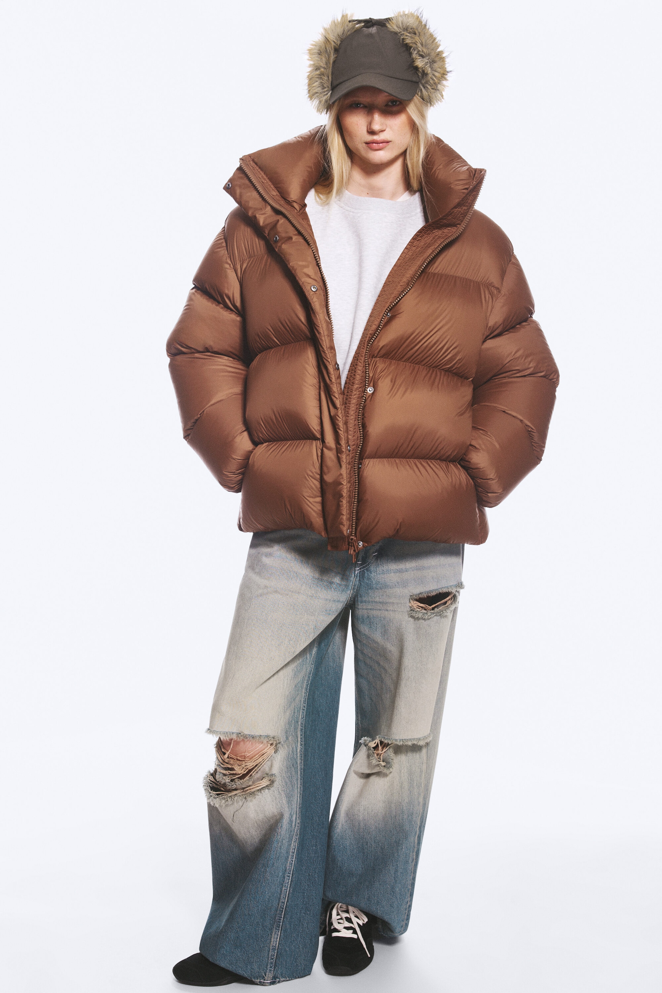 Brown - Oversized Recycled Down Puffer Jacket - 3