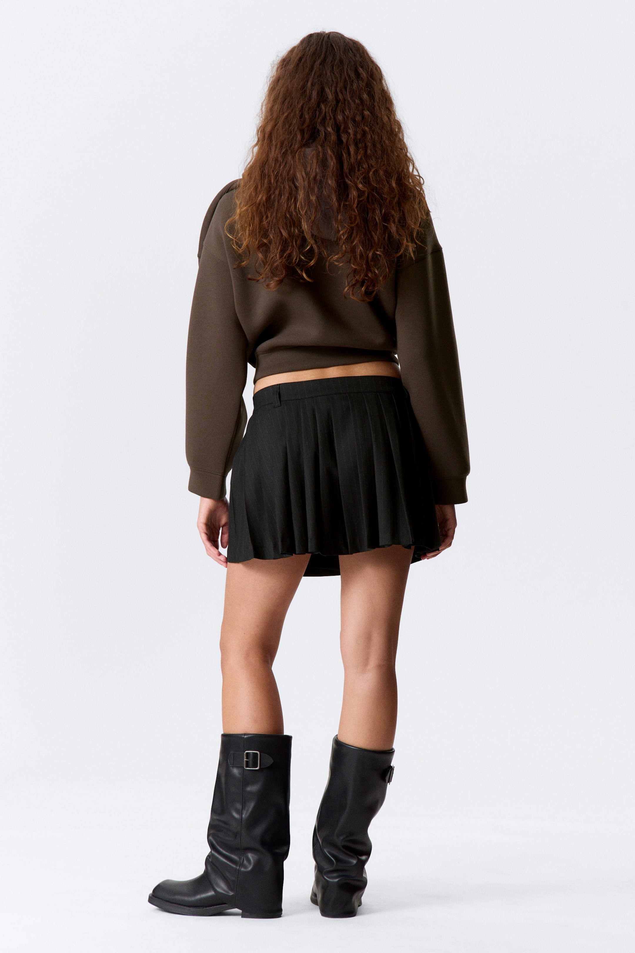 Dunkelblau - Nadelstreifen - Midi-Anzugrock mit Bundfalten - 2