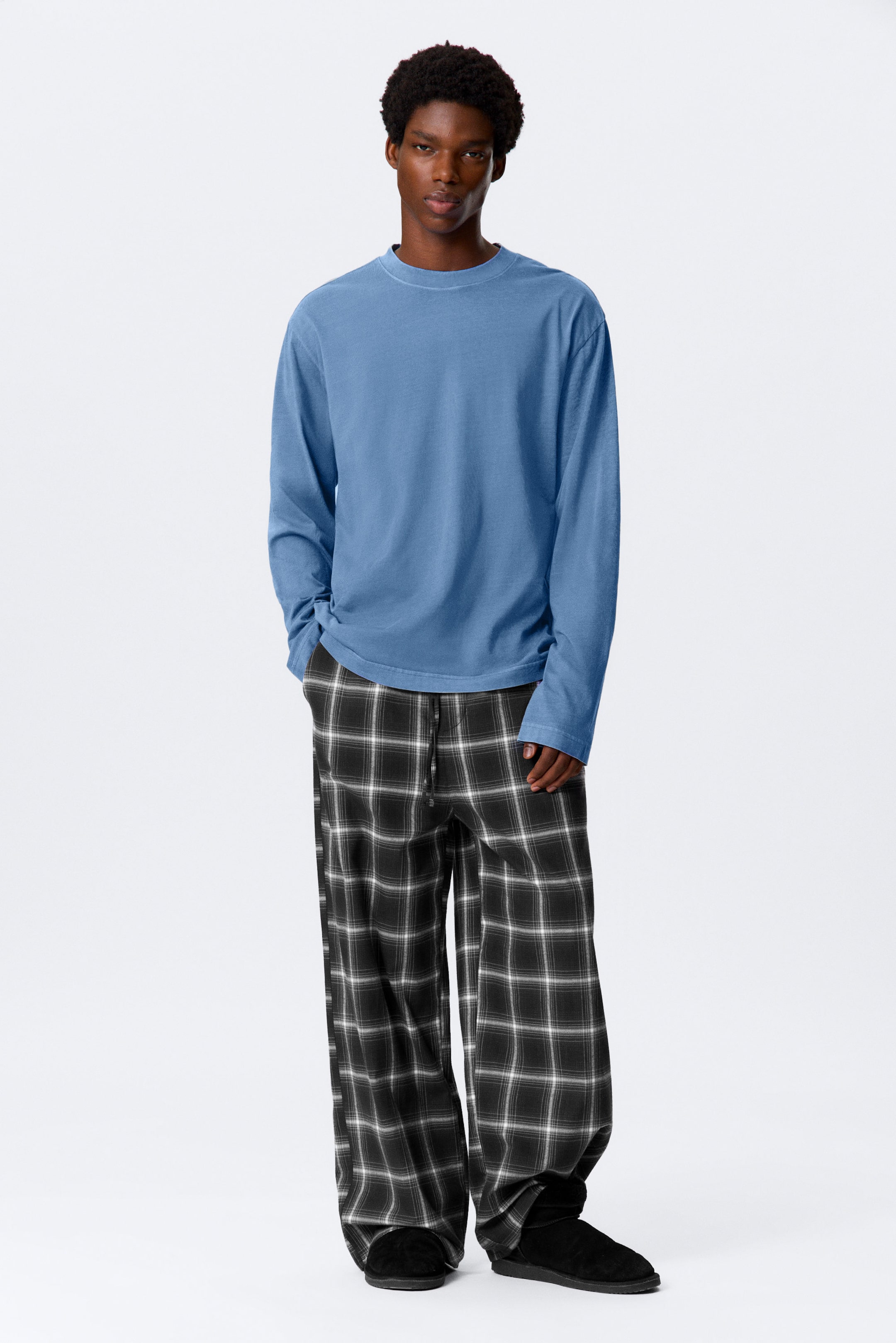 Blue - Relaxed Long-Sleeved Pyjama T-shirt - 2