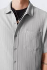 Light Grey - Knitted Short-Sleeved Button-Up Shirt - 1